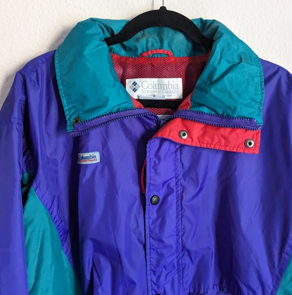 Vtg 90s Columbia Sportswear Omni Tech Windbreaker Jacket Purple Teal Mens S - Picture 5 of 15